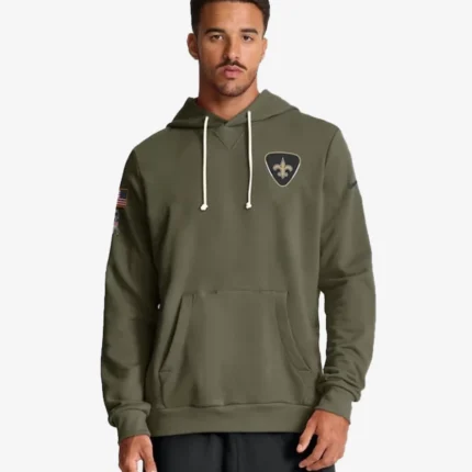 Unisex Coach Kellen Moore New Orleans Saints Salute to Service 2025 Olive Green Fleece Hoodie