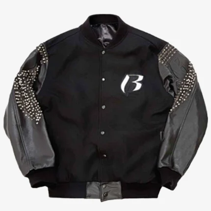 Unisex DMX Ruff Ryders Black Letterman Jacket with Leather Sleeves