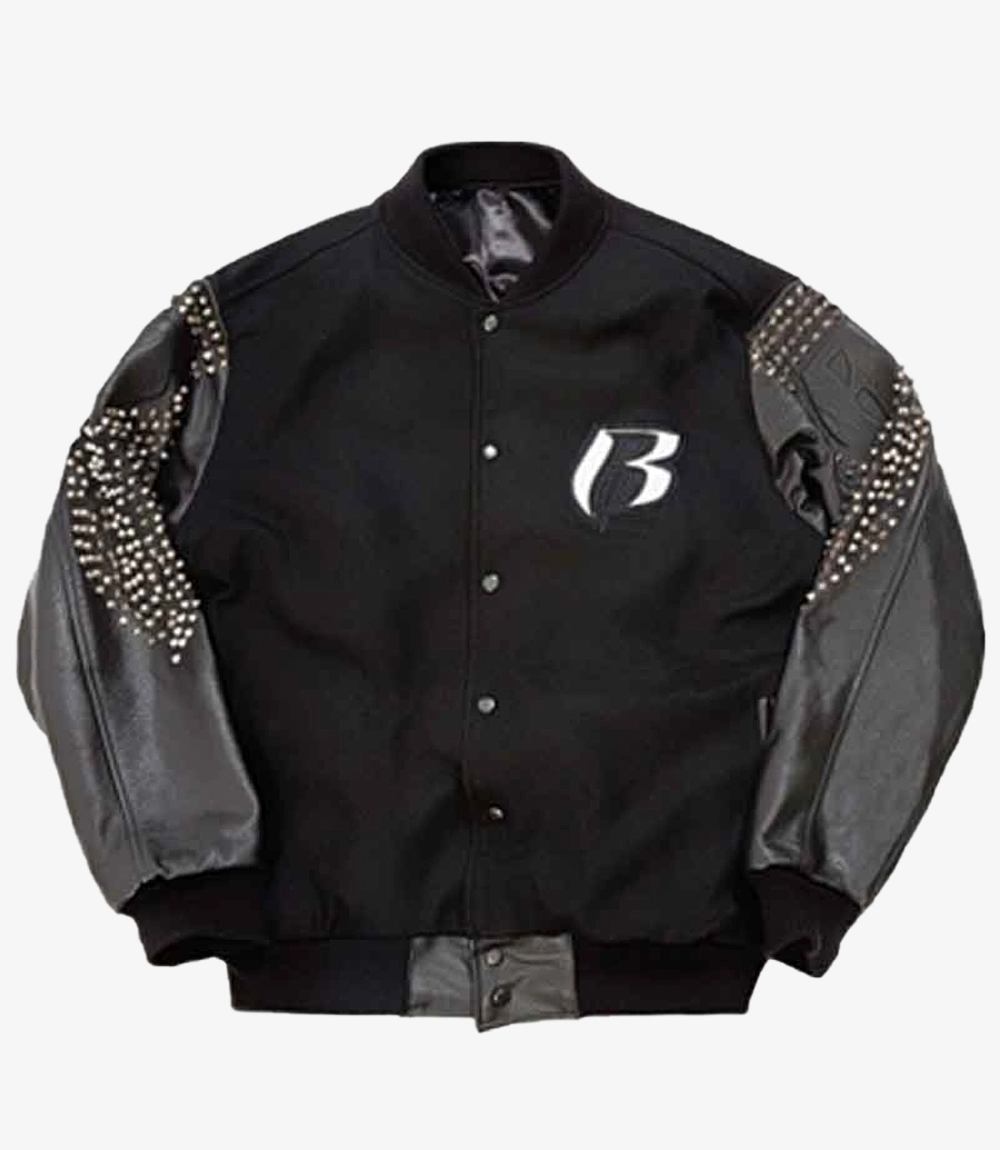 DMX Ruff Ryders Black Letterman Jacket with Leather Sleeves Unisex DMX Ruff Ryders Black Letterman Jacket with Leather Sleeves