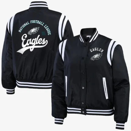 Unisex Erin Andrews Black Philadelphia Eagles Full-Snap Bomber Jacket