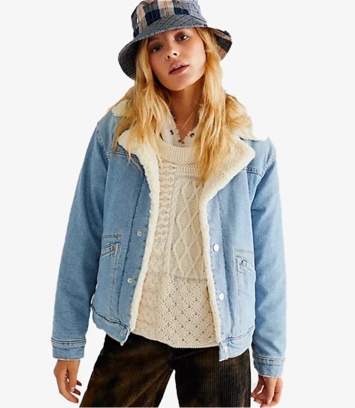 Unisex Free People Off-the-Grind Blue Denim Sherpa Jacket