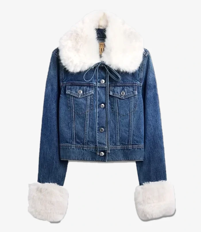 Unisex Gap × Sandy Liang Vegan Fur Crop Blue Denim Jacket