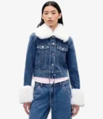 Gap × Sandy Liang Vegan Fur Crop Blue Denim Jacket