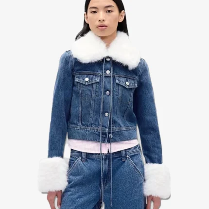 Gap × Sandy Liang Vegan Fur Crop Blue Denim Jacket