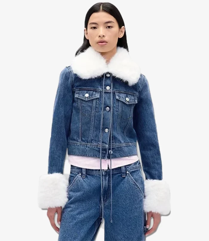 Gap × Sandy Liang Vegan Fur Crop Blue Denim Jacket