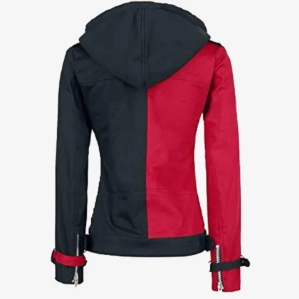 Harley Quinn Biker Style Black and Red Hoodie Jacket