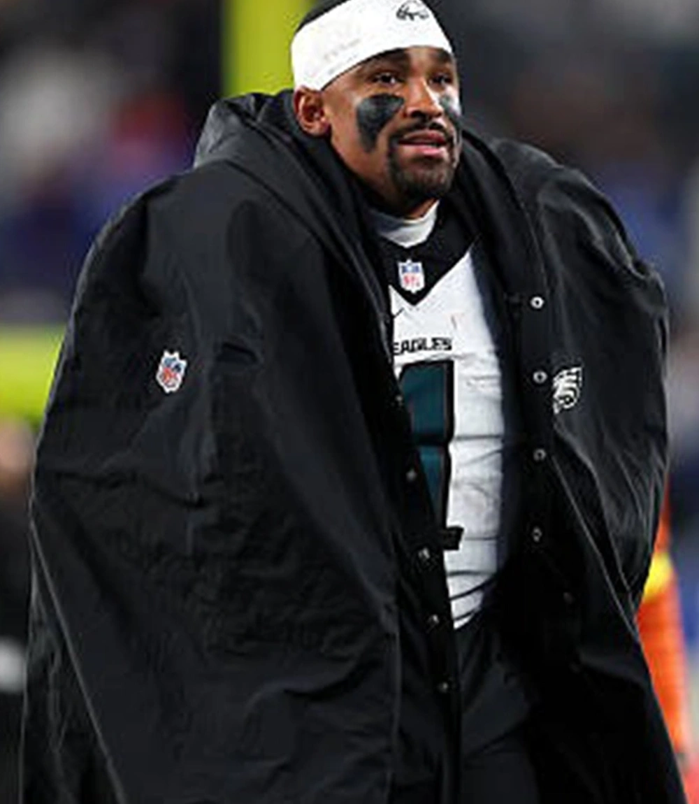 Jalen Hurts Philadelphia Eagles Sideline Black Cape Coat Unisex Jalen Hurts Philadelphia Eagles Sideline Black Cape Coat
