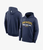 Unisex Milwaukee Brewers Nike Navy Blue 2025 MLB Postseason Authentic Collection Therma Fleece Hoodie
