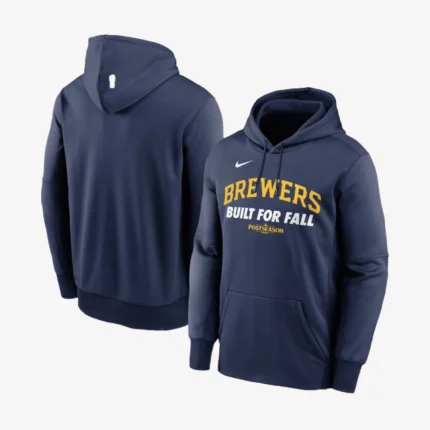 Unisex Milwaukee Brewers Nike Navy Blue 2025 MLB Postseason Authentic Collection Therma Fleece Hoodie
