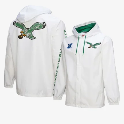 Unisex Mitchell & Ness White Philadelphia Eagles Vintage Logo Coaches Full-Snap Hoodie Jacket