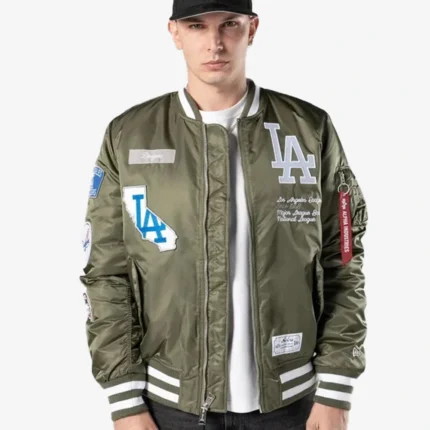 Unisex New Era Cap x MLB Los Angeles Dodgers x Alpha Industries Green Bomber Jacket