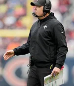 New Orleans Saints 2025 Coach Kellen Moore Black Hooded Full-Zip Rain Jacket