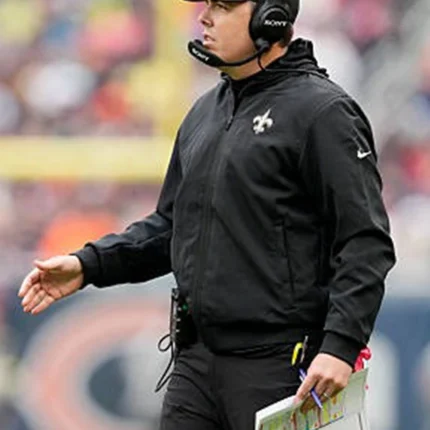 New Orleans Saints 2025 Coach Kellen Moore Black Hooded Full-Zip Rain Jacket