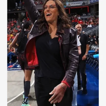 Unisex Stephanie White Indiana Fever Dark Brown Button-Up Bomber Leather Jacket