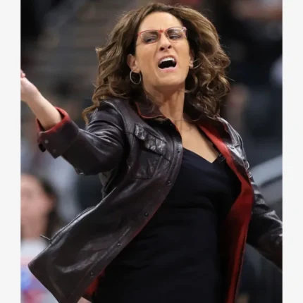 Stephanie White Indiana Fever Dark Brown Button-Up Bomber Leather Jacket