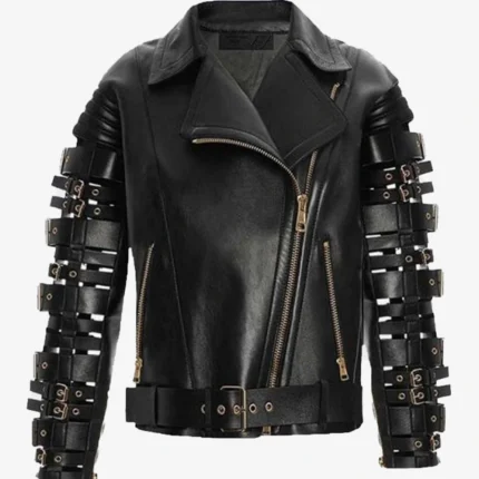 Unisex Straps and Buckles Zendaya Coleman Motorcycle Leather Jacket