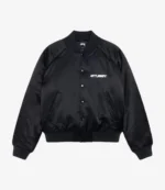 Unisex Stüssy AW24 Souvenir Bomber Black Satin Jacket