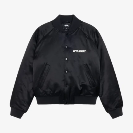 Unisex Stüssy AW24 Souvenir Bomber Black Satin Jacket