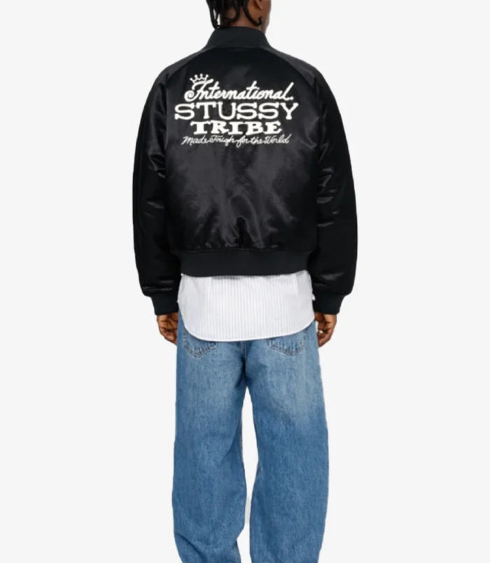 Stüssy AW24 Souvenir Bomber Black Satin Jacket