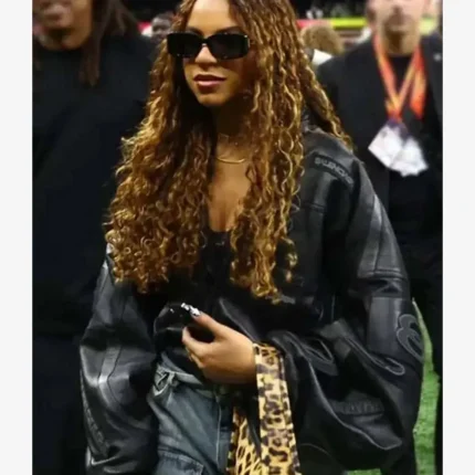 Unisex Super Bowl LIX Halftime Show 2025 Beyoncé Black Oversized Leather Jacket