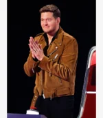 Unisex The Voice S28 Michael Buble Brown Suede Leather Motorcycle Jacket