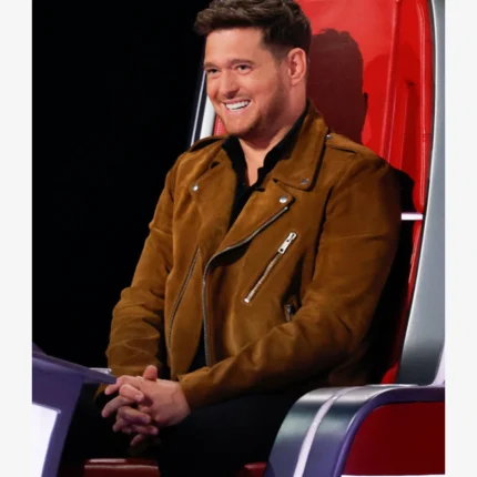 The Voice S28 Michael Buble Brown Suede Leather Motorcycle Jacket