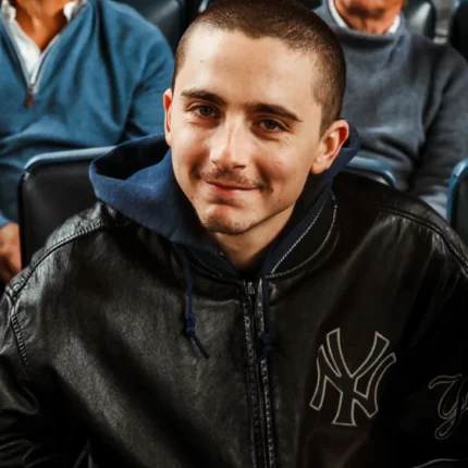 Timothée Chalamet New York Yankees Black Leather Varsity Jacket