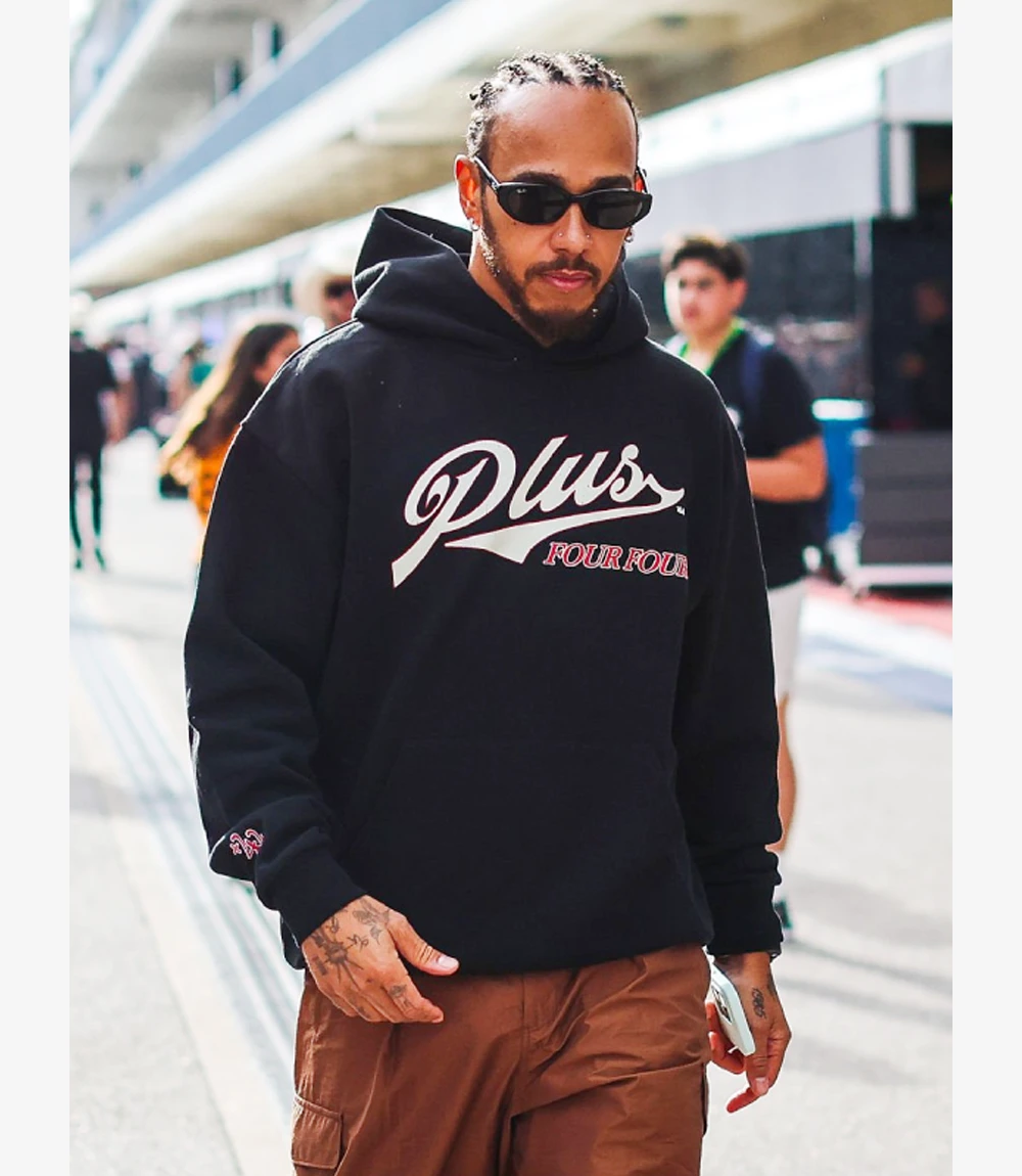 U.S. F1 Grand Prix 2025 Lewis Hamilton Plus Four Four Black Hoodie Unisex U.S. F1 Grand Prix 2025 Lewis Hamilton Plus Four Four Black Hoodie