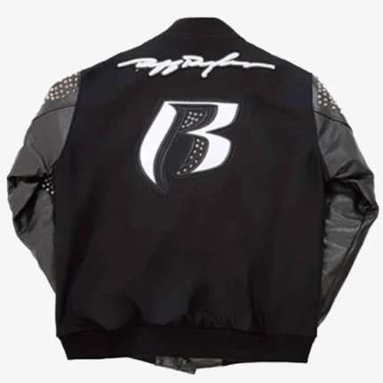 DMX Ruff Ryders Black Letterman Jacket with Leather Sleeves