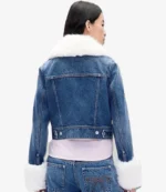 Gap × Sandy Liang Vegan Fur Crop Blue Denim Jacket For Unisex