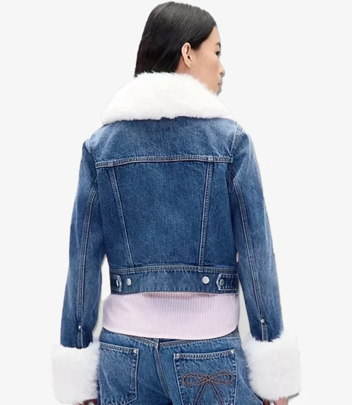 Gap × Sandy Liang Vegan Fur Crop Blue Denim Jacket For Unisex