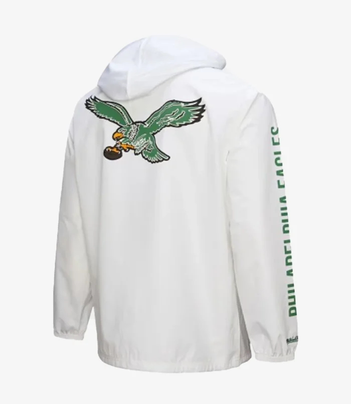 Mitchell & Ness White Philadelphia Eagles Vintage Logo Coaches Full-Snap Hoodie Jacket For Unisex