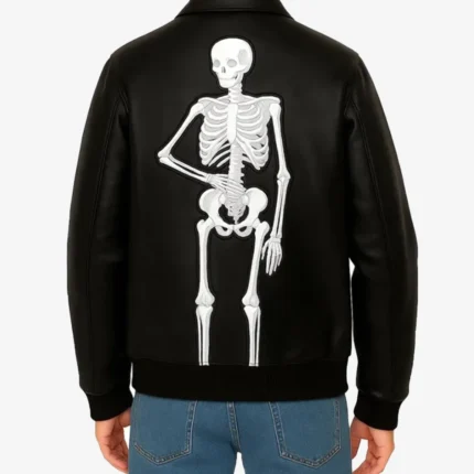 Peek-A-Boo Skeleton Black Bomber Leather Full-Zip & Shirt Collar Jacket