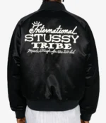 Stüssy AW24 Souvenir Bomber Black Satin Jacket For Unisex