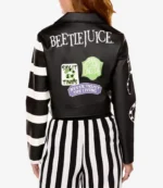 Beetlejuice It’s Showtime Black Leather Biker Cropped Jacket For Women