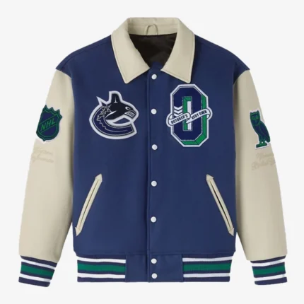 Unisex OVO X NHL 2025 Vancouver Canucks Blue Varsity Jacket