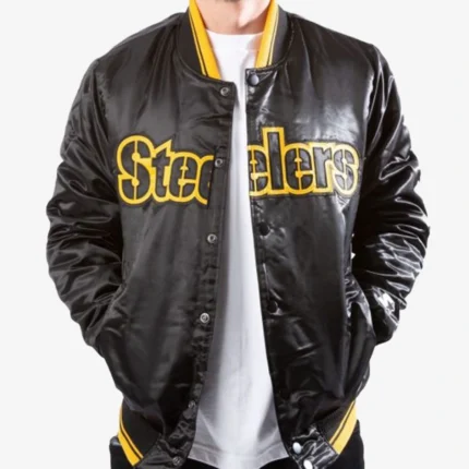 Unisex Pittsburgh Steelers Starter Bomber Satin Black Jacket