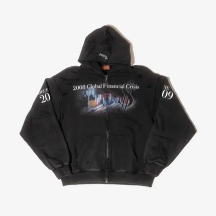 Unisex 2008 Global Financial Crisis Destroyed Zip-Up Black Hoodie