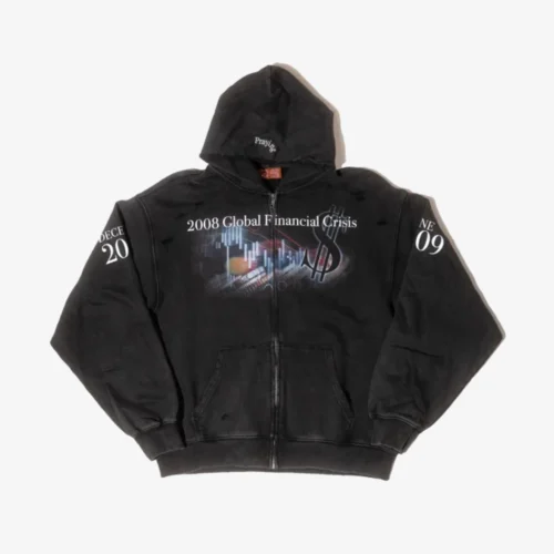 Unisex 2008 Global Financial Crisis Destroyed Zip-Up Black Hoodie