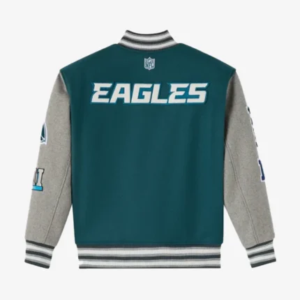 2025 Philadelphia Eagles OVO Wool Varsity Jacket in Green & Grey