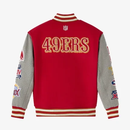 2025 San Francisco 49ers OVO Wool Varsity Jacket in Red & Grey