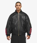 Adidas Originals x Willy Chavarria Black Bomber Leather Jacket For Unisex