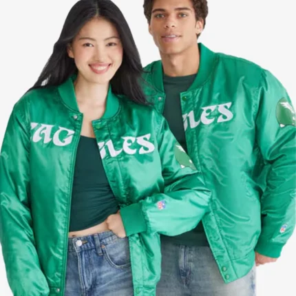 Unisex Aeropostale Philadelphia Eagles Green Satin Bomber Jacket