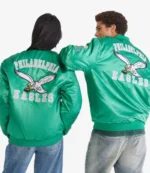 Aeropostale Philadelphia Eagles Green Satin Bomber Jacket