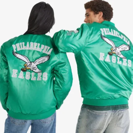 Aeropostale Philadelphia Eagles Green Satin Bomber Jacket