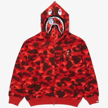 Unisex BAPE X Straykids Wolf Chan Shark Full Zip Red Hoodie