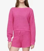 Unisex Baylen Out Loud S02 Baylen Dupree Pink Crochet Crop Sweater