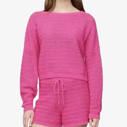 Unisex Baylen Out Loud S02 Baylen Dupree Pink Crochet Crop Sweater