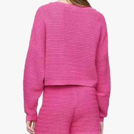 Baylen Out Loud S02 Baylen Dupree Pink Crochet Crop Sweater