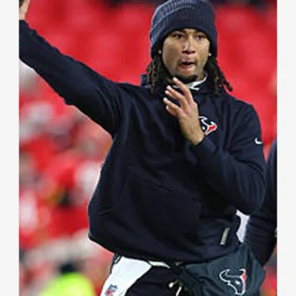 Unisex C. J. Stroud Houston Texans Sideline Club Graphic Navy Blue Fleece Pullover Hoodie